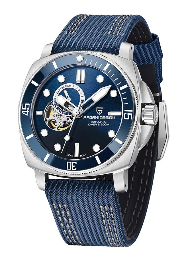 PD1736 Men's Automatic Watches Fashion Mens Mechanical Wristwatches Skeleton Dial Analog Casual Leather Bracelet