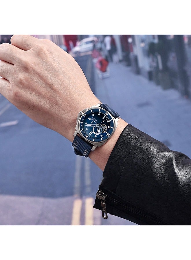PD1736 Men's Automatic Watches Fashion Mens Mechanical Wristwatches Skeleton Dial Analog Casual Leather Bracelet
