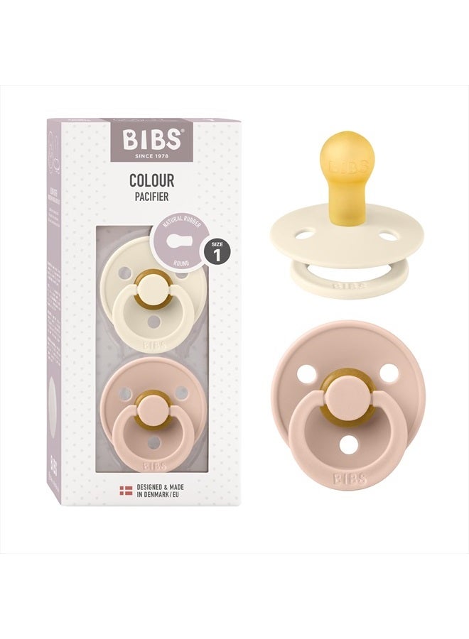 BIBS Pacifiers 0-6 Months | Pack of 2 Premium Soothers | BPA-Free Round Nipple | Made in Denmark | Blush/Ivory Color Pacifier