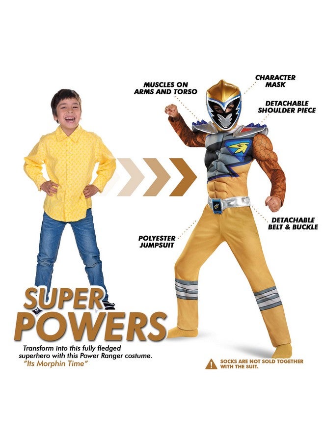 Gold Power Rangers Costume For Kids. Official Licensed Gold Ranger Dino Charge Classic Muscle Power Ranger Suit With Mask For Boys & Girls Medium (78)