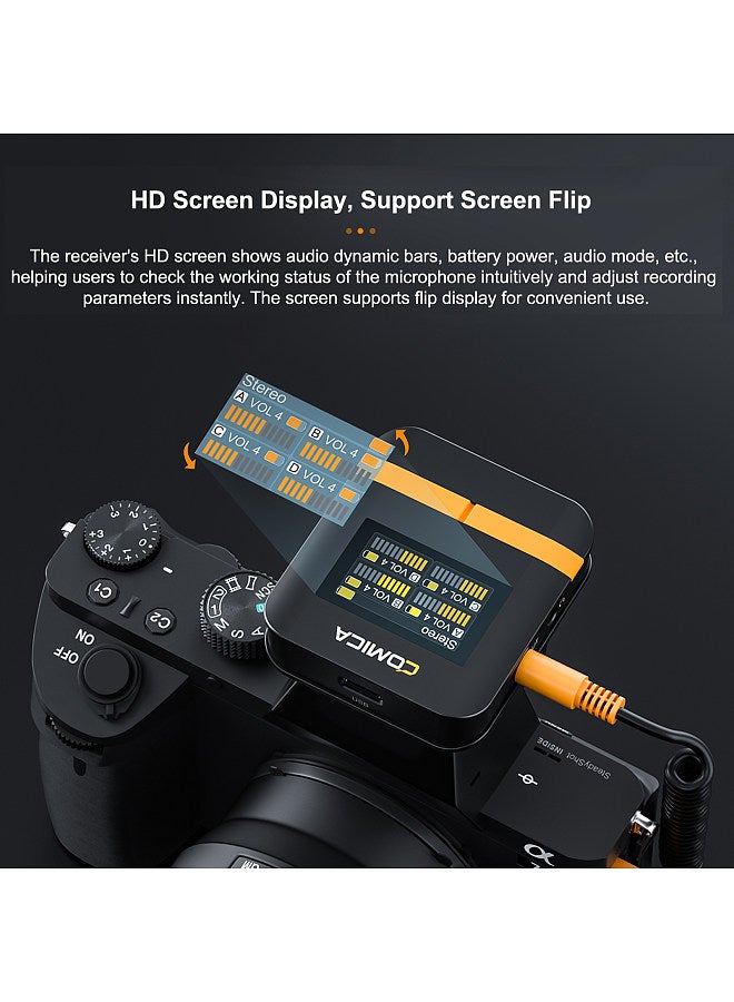 Vimo Q 2.4GHz Wireless Lavalier Microphone System Clip-on Microphone with Large Screen 200m Transmission Range Noise Reduction 16h Duration