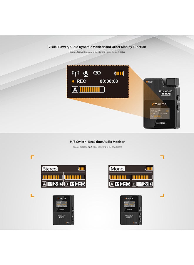 BoomX-D PRO D1 One-Trigger-One 2.4G Dual-Channel Wireless Microphone System Built-in 8G Memory Card Digital & Analog Output Modes 100M Effective Range