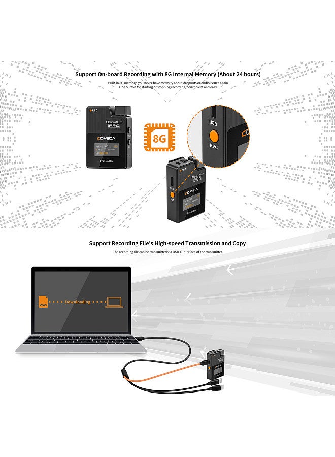 BoomX-D PRO D2 One-Trigger-Two 2.4G Dual-Channel Wireless Microphone System Built-in 8G Memory Card Digital & Analog Output Modes 100M Effective Range