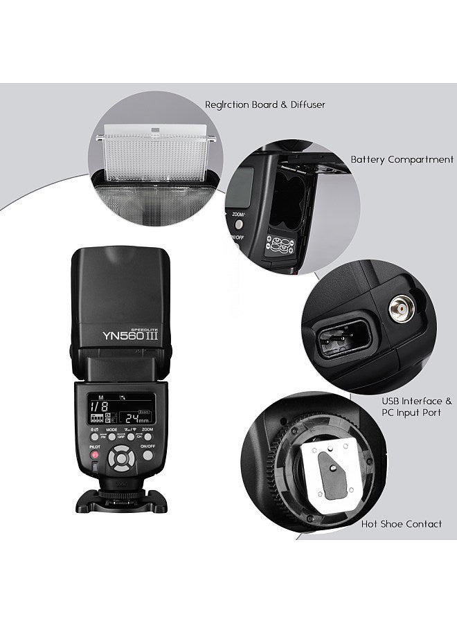 YN560 III Universal 2.4G Wireless Speedlite Flash On-camera Speedlight GN58 High Speed Recycling Replacement for Canon Nikon Sony DSLR Camera