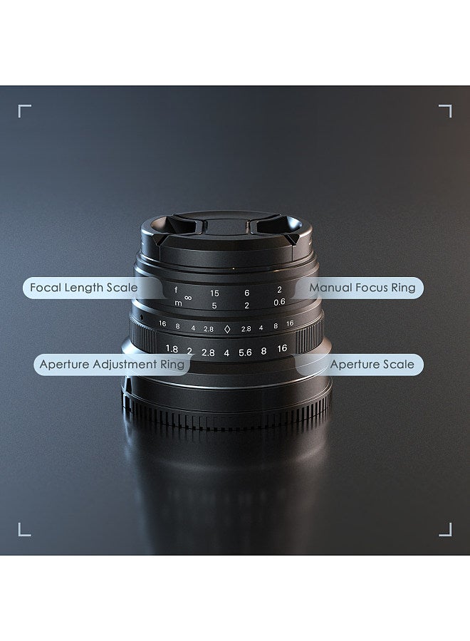 25mm F1.8 APS-C Manual Focus Camera Lens Large Aperture Wide Angle Replacement for Sony E-Mount Mirrorless Cameras A7III/A9/NEX 3 3N/NEX 5 5T 5R/NEX 6 7/A5000/A5100/A6500/A6400/A6300/A6100/A6000