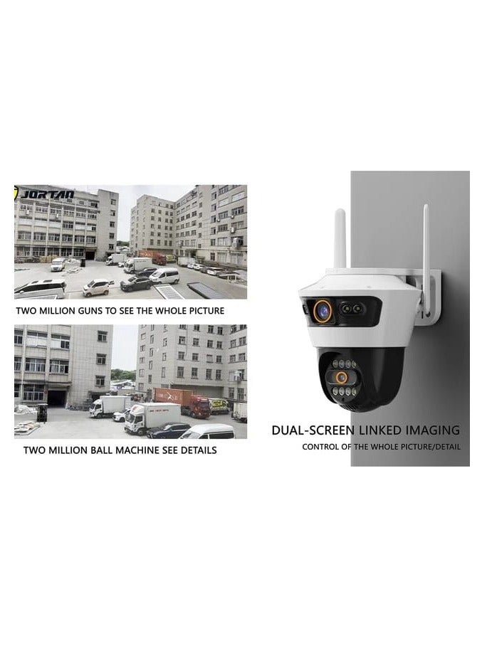 Jortan 8MP Dual Lens Indoor Outdoor Wi-Fi Security Camera, Full Color IR Night Vision, 2 way Talking, Motion Detection, IP66 Water and Dustproof, PTZ Control, 24/7 Recording