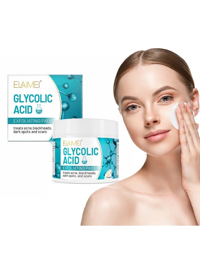 Glycolic Scid Exfoliating Pads-30% Wipes For Skin Care Exfoliating Cleansing, Face Pore Cleaner Minimizer Acne Treatment, Chemical Peel Solution For Dark Spots, Breakouts, Scars, Reduce Wrinkle Lines