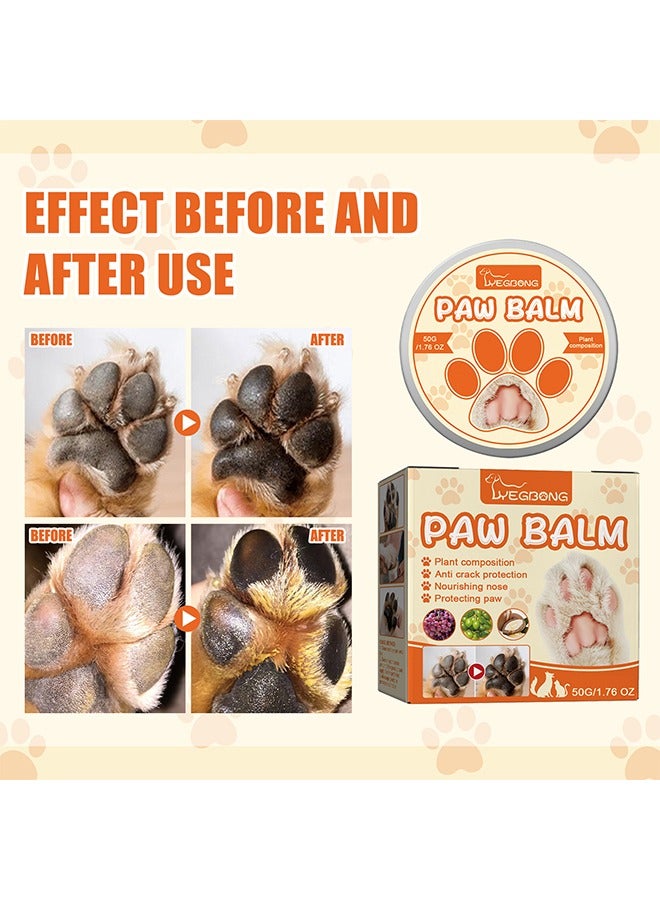 Paw Balm - Dog Pet Paw Wax Moisturizer Paw Pad Lotion Protects And Heals Dry Cracked Damaged Paws Foot Pads For Cats Dogs, Repairs And Moisturizes Dry, Cracked And Damaged Paws 50g