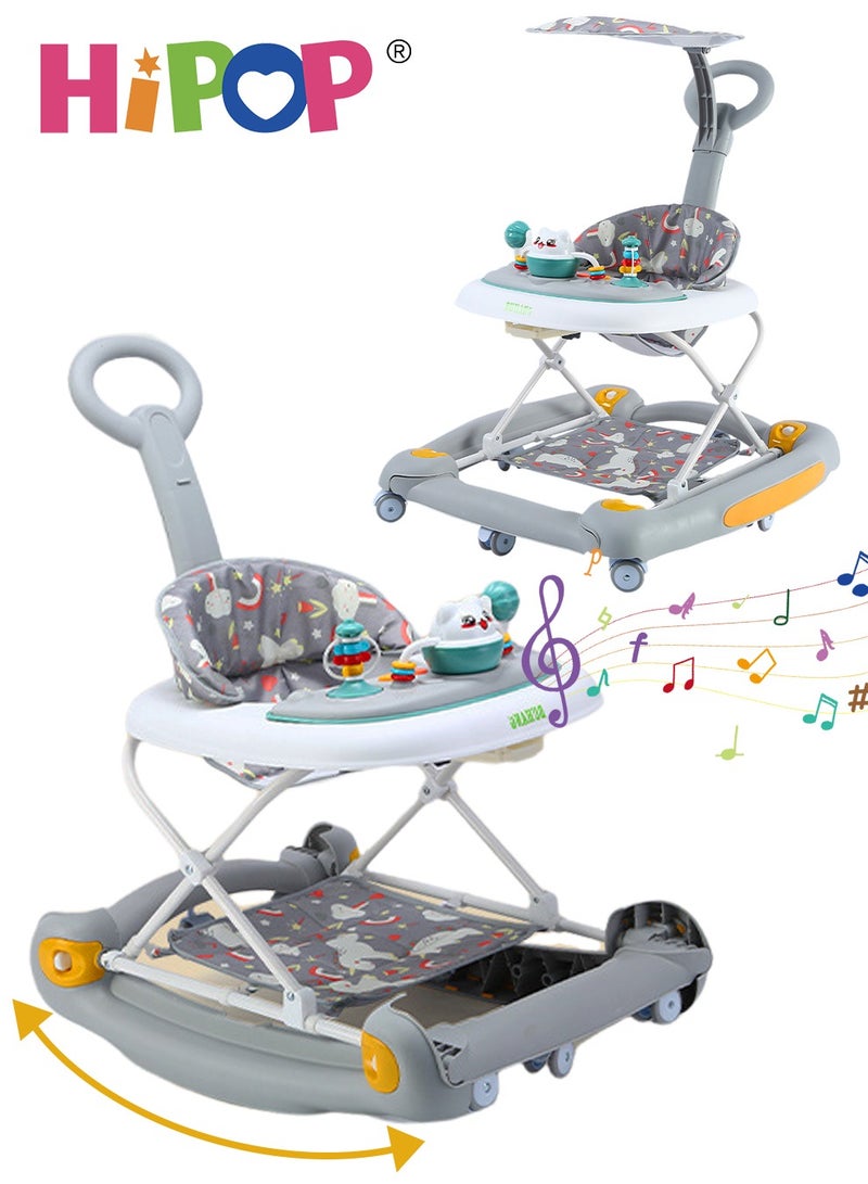 Baby Walker with Adjustable Height,3 in 1 Prevent O-Legs,Include Detachable Toy Tray and Entertaining Music,Anti-Rollover Baby Strollers