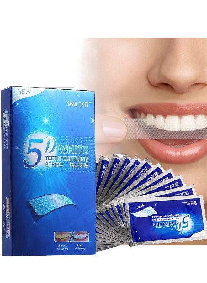5D White Teeth Whitening Strips- Oral Hygiene Care Strip for false Teeth Dental Bleaching System Gel （7 Sets）