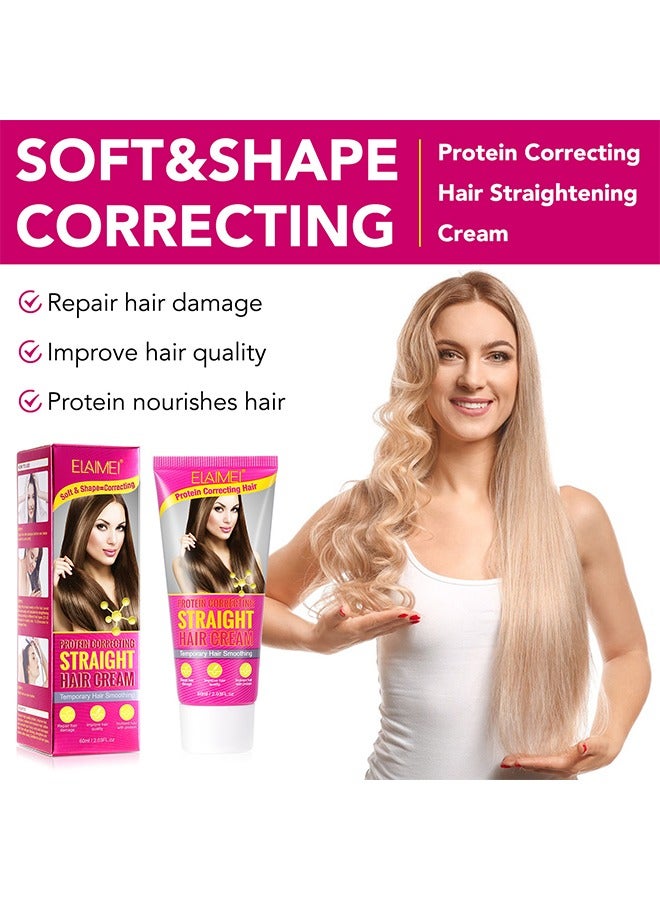 Protein Correcting Straight Hair  Cream-Silk And Gloss Hair Straightening Cream, Nourishing Fast Smoothing Collagen Hair Straightener Cream, For Thick, Curly, Unruly Hair, Repair Damaged Hair 60ML