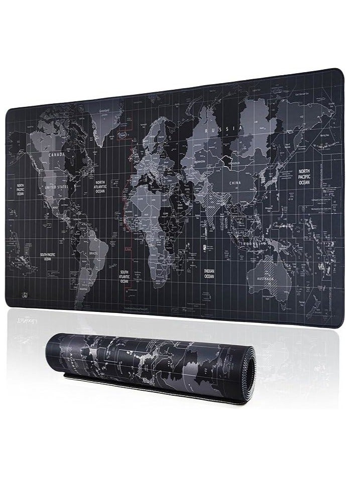 Large Gaming Mouse Pad XL 900x400x3mm Waterproof Smooth Surface Rubber Base Non Slip keyboard mat and Stitched Edges, World Map Extended extra large mouse pad for desk