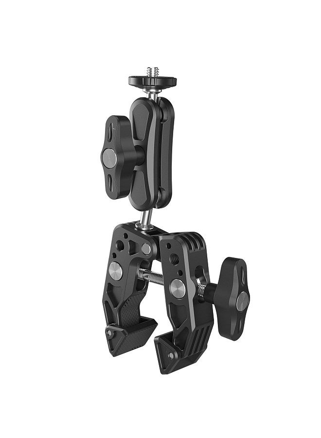 SC-001 Multi-functional Clamp Bicycle Handlebar Adapter Mount Ball Mount Clamp Dual 360°Rotatable Ballhead 2kg/4.4lbs Load Bearing Aluminum Alloy with 1/4in Adapter 1/4in & 3/8in Thread Hole