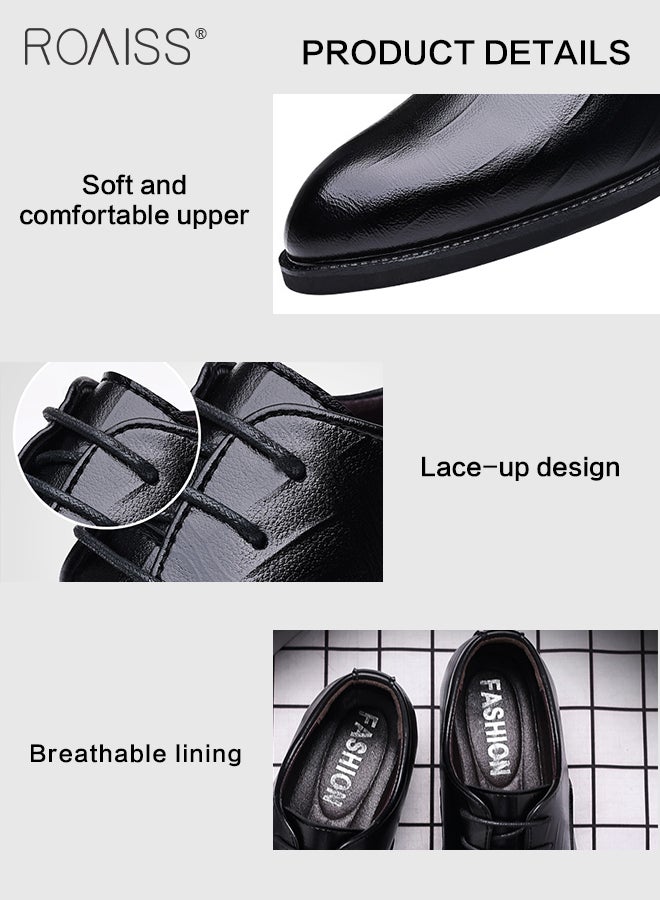 Business Formal Leather Shoes for Men Lightweight and Non Slip Pointed Patent Leather Shoes for Office Wedding Business Trip Casual Soft and Breathable Men's Lace up Leather Shoes for Bridegroom