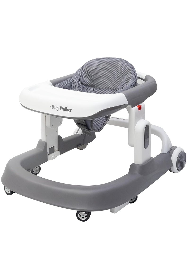 Adjustable Foldable Baby Walker with 3 Adjustable Heights Infants Toddlers Anti-Rollover Activity Center Grey Color