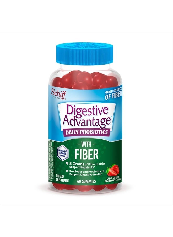 Prebiotic Fiber Gummies + Probiotics for Digestive Health, Daily Gummies for Women & Men, Digestive Supplement for Regularity & Gut Health, 60ct Strawberry Flavor