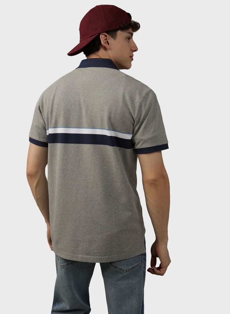 Striped Logo Print  Polo