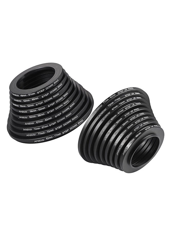 18pcs 37-49-52-55-58-62-67-72-77-82mm Step Up / Step Down Lens Filter Metal Adapter Ring Kit