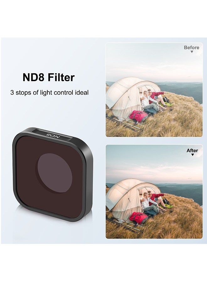 PU920 5.5mm ND8 3-stop Lens Filter 1.2×1.2in ND Filters Optical Glass Waterproof Scratch-resistant with Multi-Resistant Coating Compatible with GoPro 12/ 11/ 10/ 9/ 8/ Mini 11