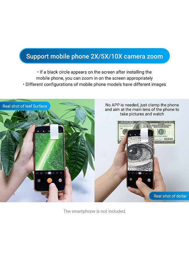 MS002 200X Professional Phone Microscope Lens with Universal Phone Clip for Plant Insect Hair Skin Observation Jewelry Jade Appraisal Electronics Industry Testing