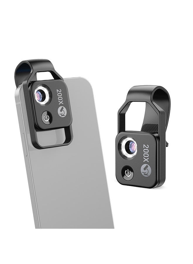 MS002 200X Professional Phone Microscope Lens with Universal Phone Clip for Plant Insect Hair Skin Observation Jewelry Jade Appraisal Electronics Industry Testing