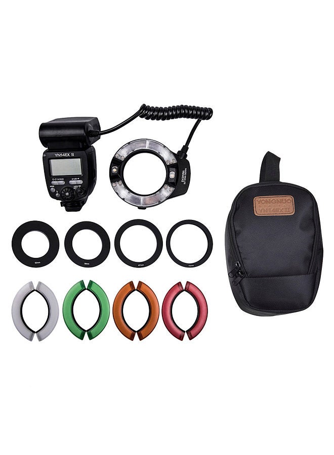 Professional YN14EX II Macro Ring Flash Light Kit with Large Size LCD Display Adapter Rings Color Temperature Filters Hot Shoe Mount Support M/TTL Flash for DSLR Cameras