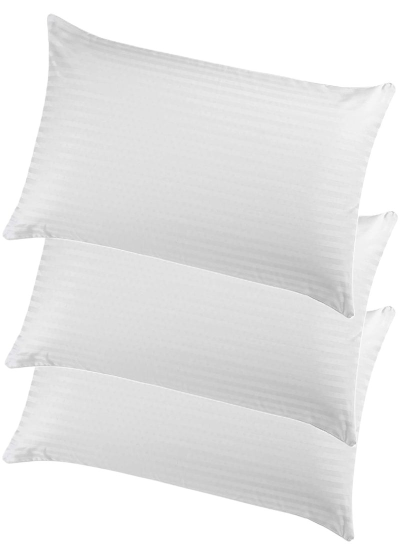 3 Piece set Stripe Design Cotton Soft Bed Pillow White 50X90cm Made in Uae
