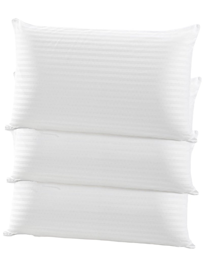 Set of 3 Bed Pillow Cotton Stripe White 50X90cm Made in Uae