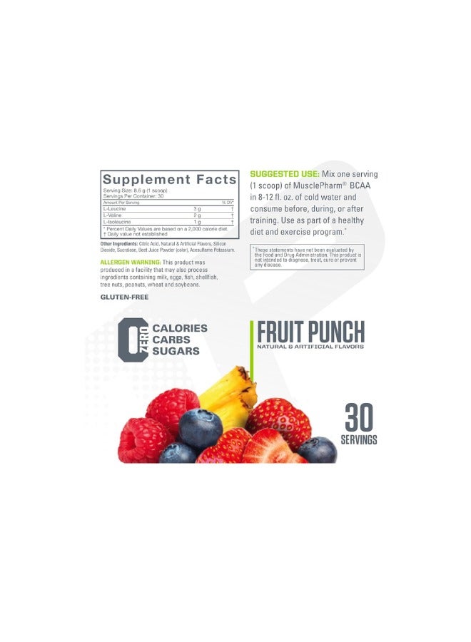 BCAA Optimized Branched-Chain Amino Acids, Fruit Punch Flavour, 30 Servings