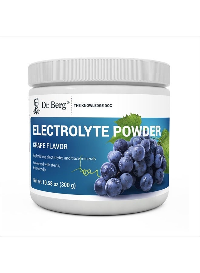 Dr. Berg Zero Sugar Hydration Keto Electrolyte Powder - Enhanced w/ 1,000mg of Potassium & Real Pink Himalayan Salt (NOT Table Salt) - Grape Flavor Hydration Drink Mix Supplement - 50 Servings