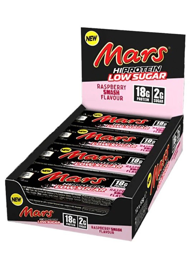 Mars Hi protein Raspberry Smash Flavour Bar, 55g pack of 12