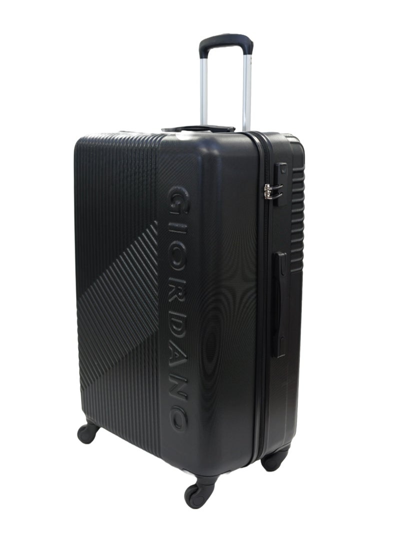 GIORDANO Logo Series Check-In Large Suitcase Black, ABS Hard Shell Lightweight Durable 4 Wheels Luggage Trolley Bag 28