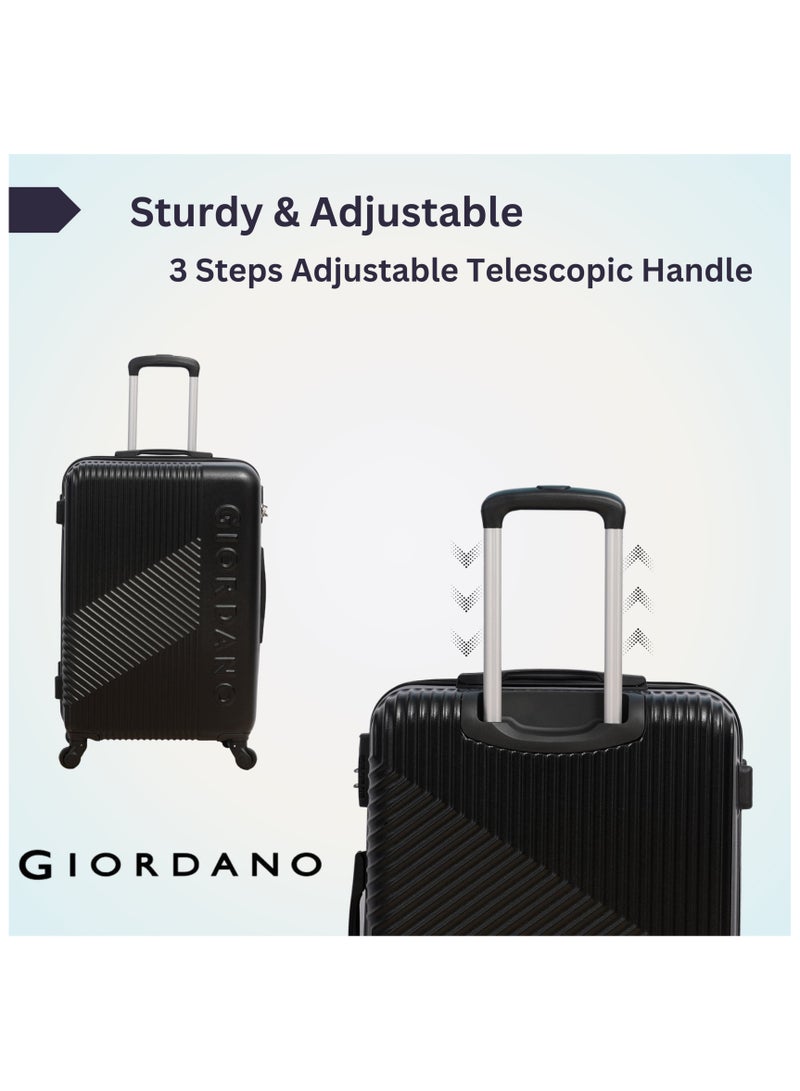 GIORDANO Logo Series Check-In Large Suitcase Black, ABS Hard Shell Lightweight Durable 4 Wheels Luggage Trolley Bag 28