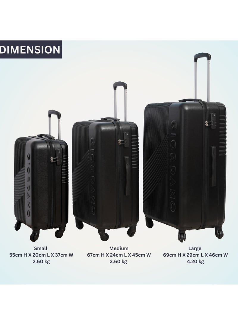 GIORDANO Logo Series Check-In Large Suitcase Black, ABS Hard Shell Lightweight Durable 4 Wheels Luggage Trolley Bag 28