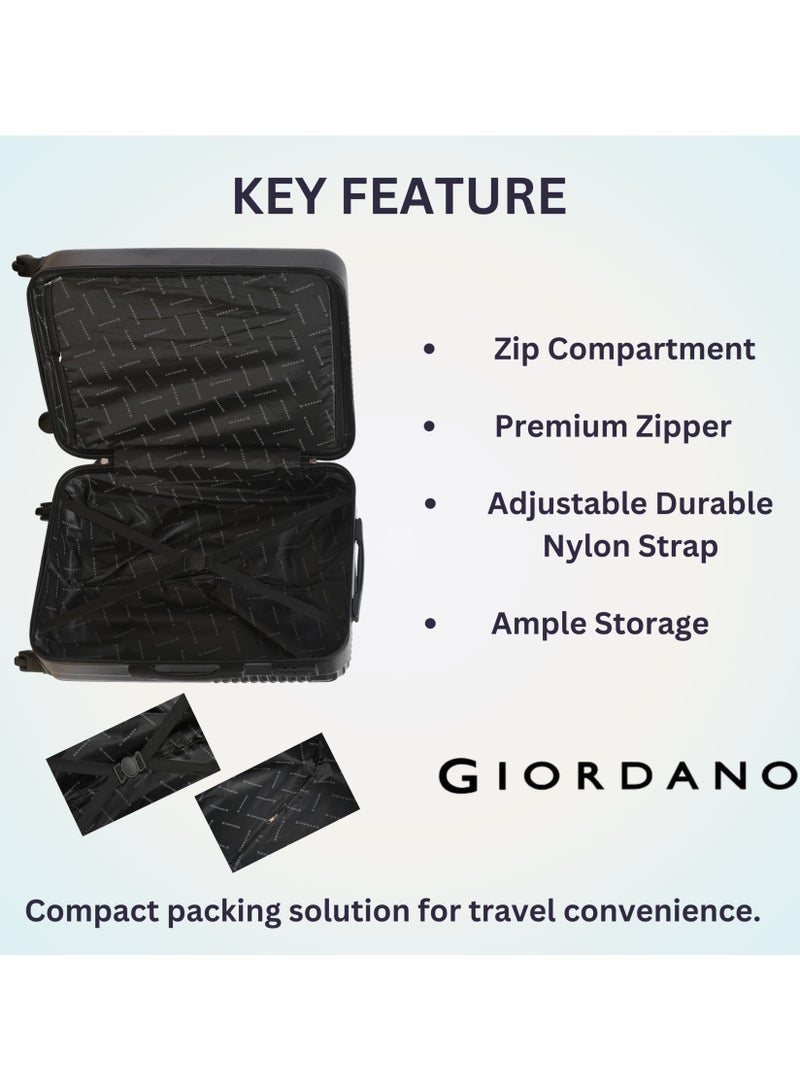 GIORDANO Logo Series Check-In Large Suitcase Black, ABS Hard Shell Lightweight Durable 4 Wheels Luggage Trolley Bag 28