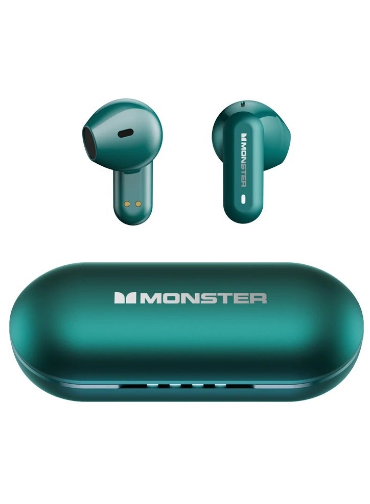 Monster XKT25 Wireless Bluetooth Earbuds Gaming Headphones Deep Bass Low Latency Game Headset with Built-in Microphone For Gaming Noise Canceling Headsets Green