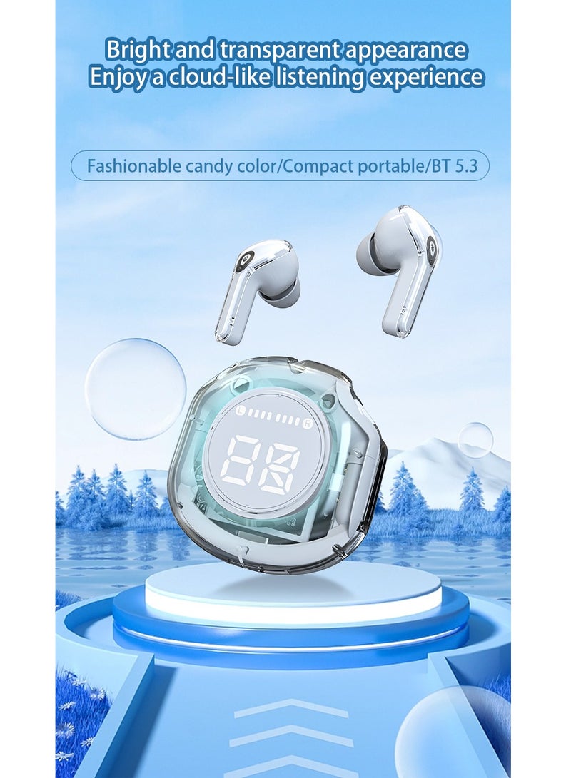 Wireless Earphones Bluetooth 5.3 Headphones LED Power Display Mini Crystal in-Ear Earbuds with Wireless Charging Case Touch Control Built-in Mic Headphone(Purple)