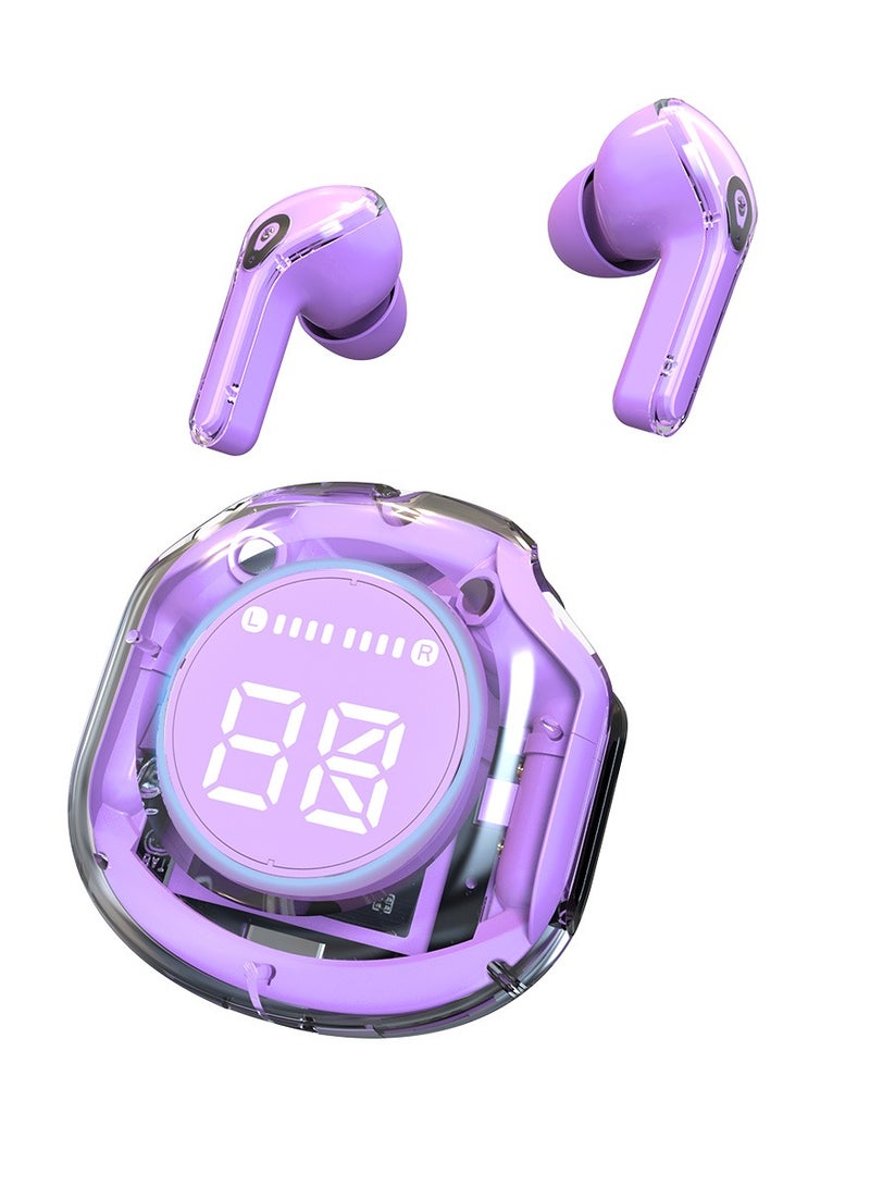 Wireless Earphones Bluetooth 5.3 Headphones LED Power Display Mini Crystal in-Ear Earbuds with Wireless Charging Case Touch Control Built-in Mic Headphone(Purple)