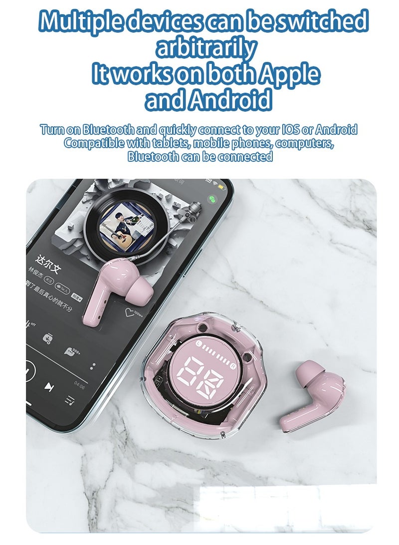 Wireless Earphones Bluetooth 5.3 Headphones LED Power Display Mini Crystal in-Ear Earbuds with Wireless Charging Case Touch Control Built-in Mic Headphone(Purple)