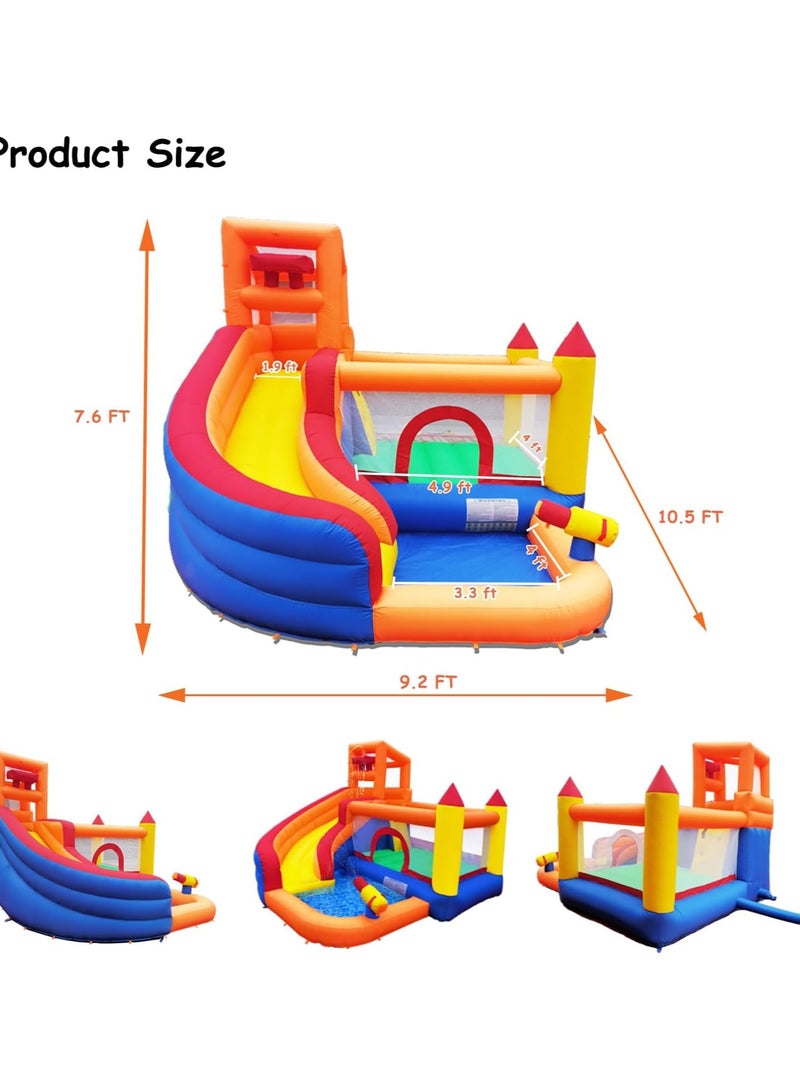 Inflatable Water Slide Park With Splash Pool For Kids Climbing Wall Bounce House With Ball Shooting Kids Bouncy Castle With Air Blower For Outdoor Backyard