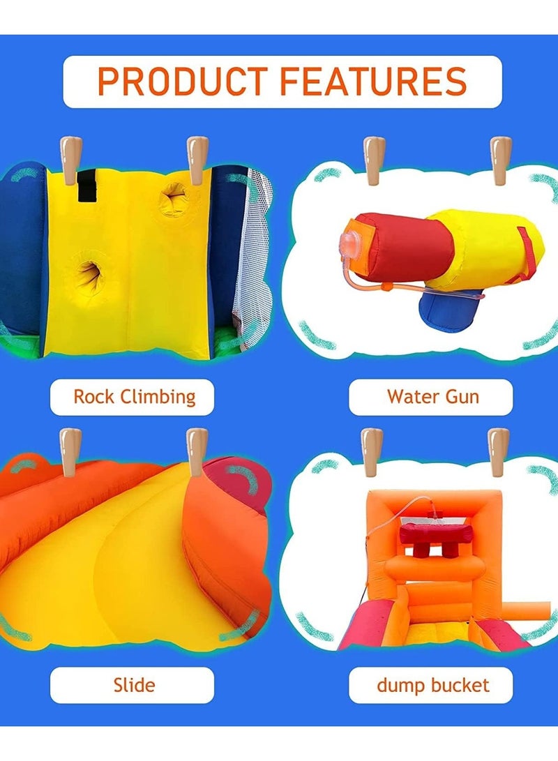 Inflatable Water Slide Park With Splash Pool For Kids Climbing Wall Bounce House With Ball Shooting Kids Bouncy Castle With Air Blower For Outdoor Backyard