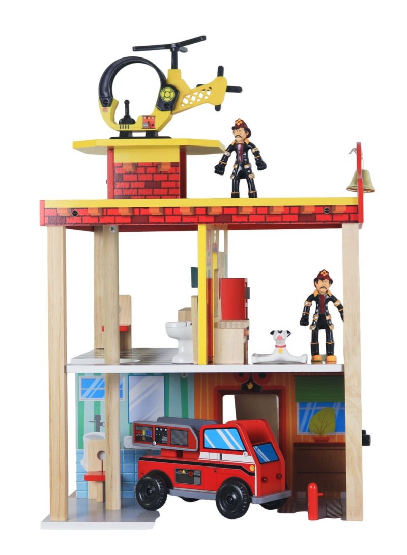 Gold Land Toys Fire Station Wooden Toy Set | Min-47 63236, 40x40x65 cm