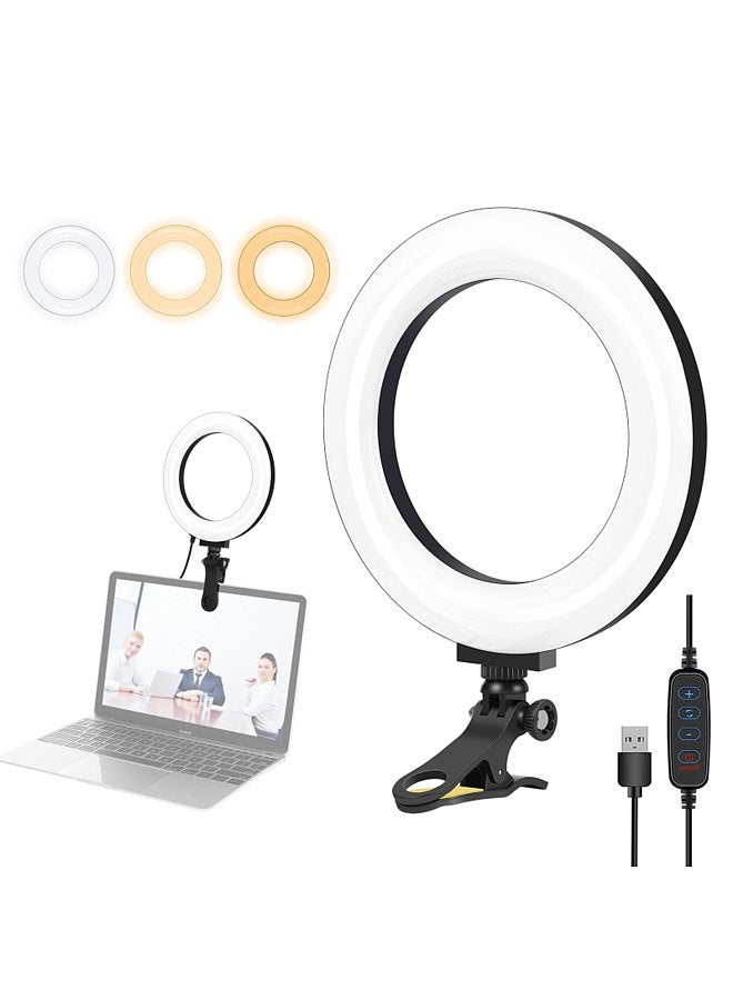 12cm/4.7in USB Ring Light 3200-5600K Color Temperature 10 Brightness Levels with Mounting Clamp for Live Video Laptop Fill Light