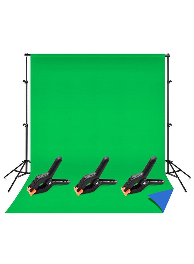 Professional Studio Photography Backdrop Kit with 6.6 * 10ft Bi-color Washable Background Screen + 6.6 * 10ft Backdrop Support Stand Bracket + 3pcs Backdrop Clamps + Carry Bag,  Blue & Green 2-in-1