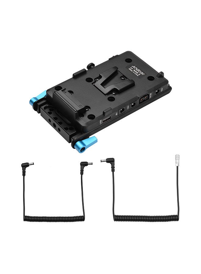 V Mount V-lock Battery Plate Adapter with 15mm Dual Hole Rod Clamp Power Adapter Replacement for BMPCC 4K/6K Camera Video Light Monitor Audio Recorder Microphone