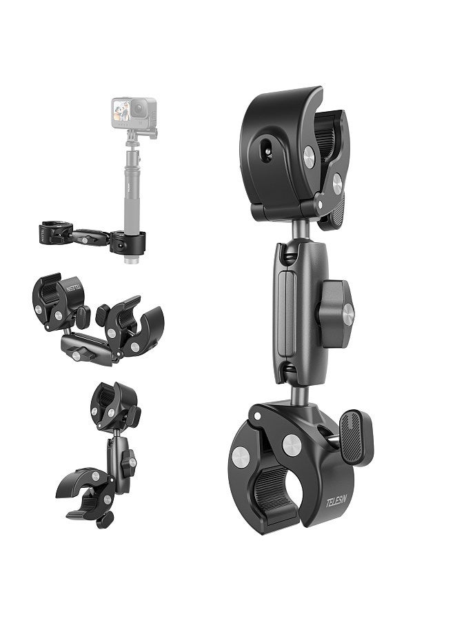 GP-HBM-001-D Camera Mounts Clamp Mount Bicycle Handlebar Adapter Mount Aluminum Alloy with Dual 360°Rotatable Ball Head with Rubber Pads for Motorcycle/ Bycicle/ Monitor/ Selfie Stand