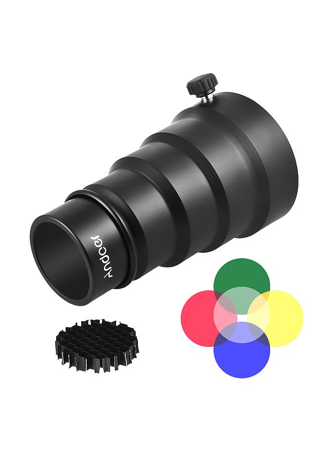 98mm Mini Flash Mount Metal Snoot with Honeycomb Grid 5pcs Color Filter Kit for Neewer Godox 180W 250W 300W Mini Studio Strobe Monolight Photography Flash