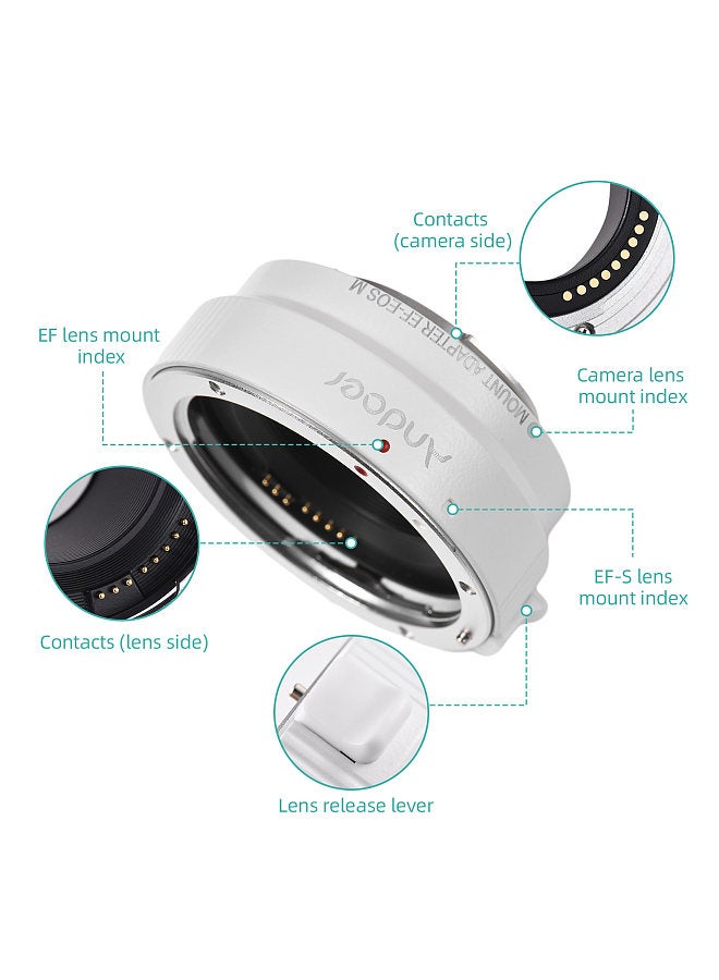 EF-EOSM Lens Mount Adapter Support Auto-Exposure Auto-Focus and Auto-Aperture for Canon EF/EF-S Series Lens to EOS M EF-M M2 M3 M10 Camera Body Support Image Stability