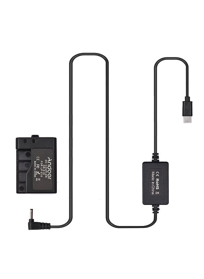 PD USB Type-C Cable to DR-E10 Dummy Battery DC Coupler LP-E10 Replacement for Canon EOS Rebel T7 T6 T5 T3 X50 X70 EOS 1100D 1200D 1300D 1500D 2000D