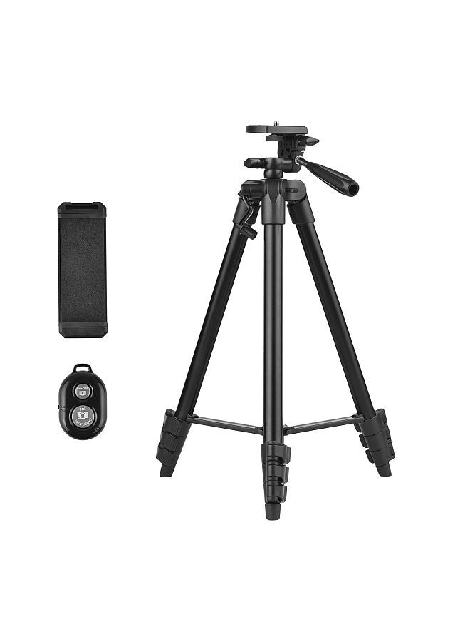 Portable Tripod Stand Aluminum Alloy 135cm/53in Max. Height 3kg Load Capacity with Phone Clamp Remote Shutter for Smartphone Vlog Live Streaming Product Photography